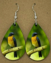 Blue Bird Pearched Dangle Earrings