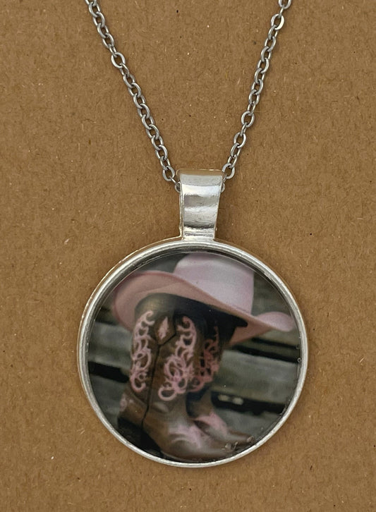 Boots and Hat Pink Necklace