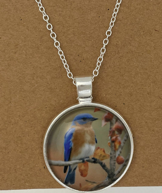 Bluebird perched on a branch Necklace